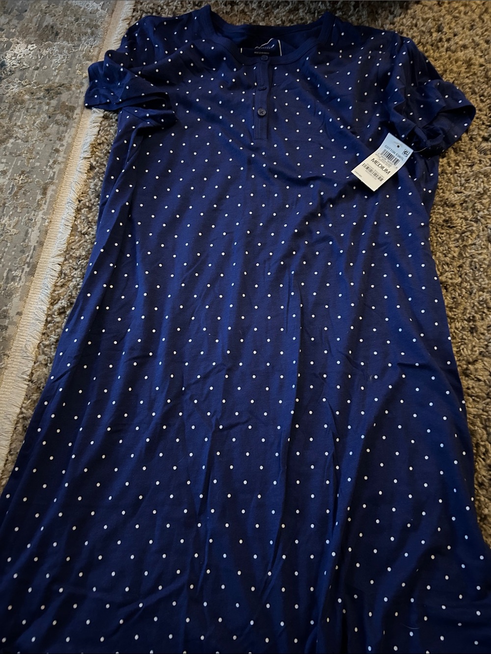Charter Club Navy Blue Polka Dot Henley Sleep Top